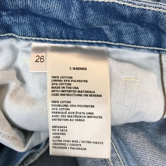 L'AGENCE June Cropped Stovepipe Jeans Colour Palisade Size 26 - Picture 9 of 9